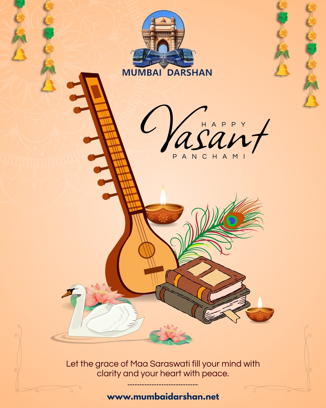 May the divine blessings of Maa Saraswati bring wisdom, creativity, clarity of thought, and peace into your life ✨